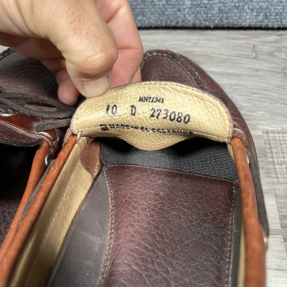 L.L. Bean Allagash Mens 10 D Bison Leather Boat Shoes Slip-On Mock Toe 273080